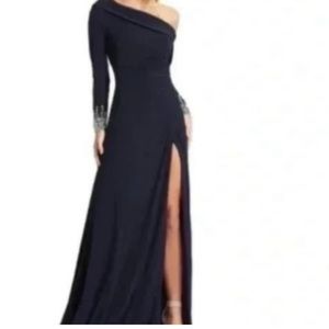 MAC DUGGAL One Shoulder Long Sleeve Jersey Gown in Midnight Size US 14 NWOT